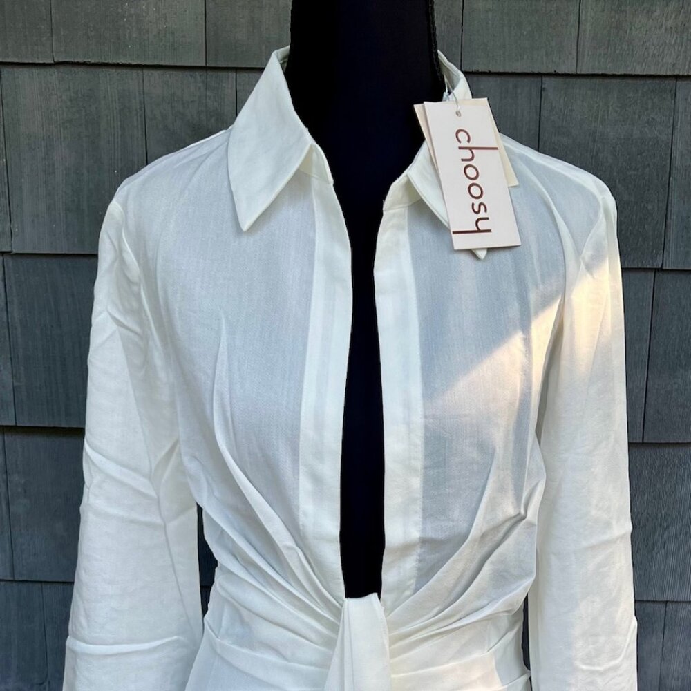 Choosy St. Crosby White Plunging Oxford Shirt Mini Dress 0 XS